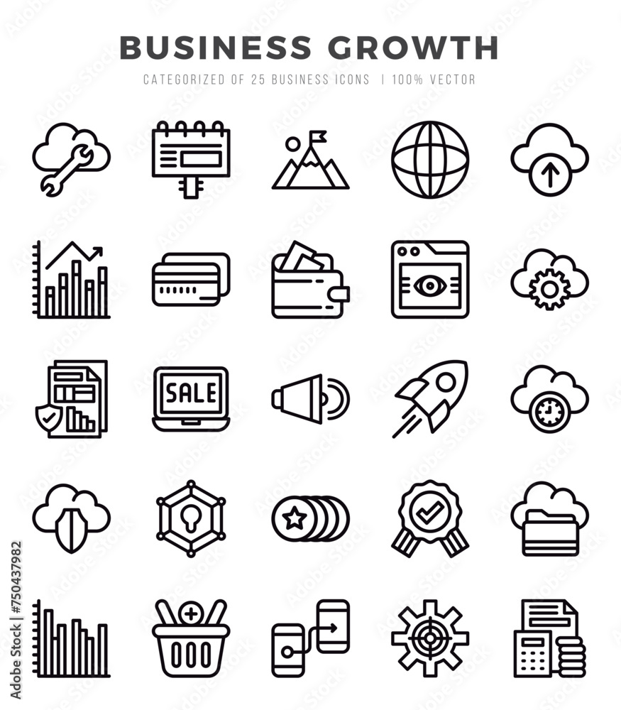 Vector icons set of Business Growth. Lineal style Icons.