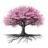 sakura blossom cherry tree, with long roots isolated on transparent background