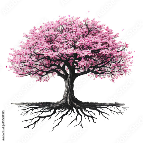 sakura blossom cherry tree, with long roots isolated on transparent background © Pornnapha