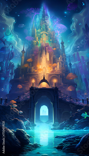 Fantasy landscape with fantasy castle. 3D illustration. Fantasy world.