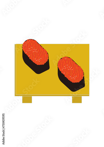 日本食の代表いくら寿司が二個皿に載っているイラスト