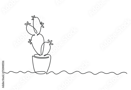 Continuous one line drawing of cactus in pot. Isolated on white background vector illustration. Free vector photo