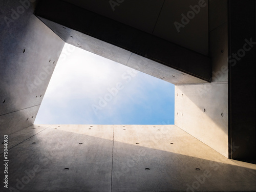 Cement wall Concrete panel Building scape with blue sky Architecture abstract background