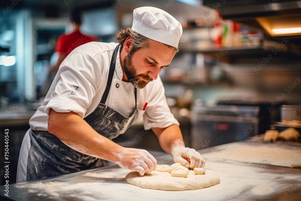 
Photo of a chef expertly preparing the dough for pizza pot pies, crafting each delectable layer with skill and precision