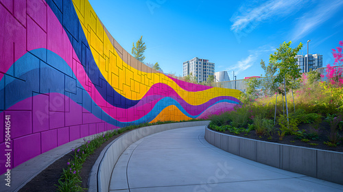 Skyline Symphony: Harmonizing Urban Murals with Contemporary City Architecture and Blue Skies
