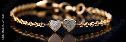 Elegant Gold Bracelet Adorned with Heart-Shaped Diamond Charms - Showcase of Luxury and Sophistication