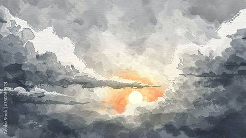 Illustration of hand painted background of gray suns