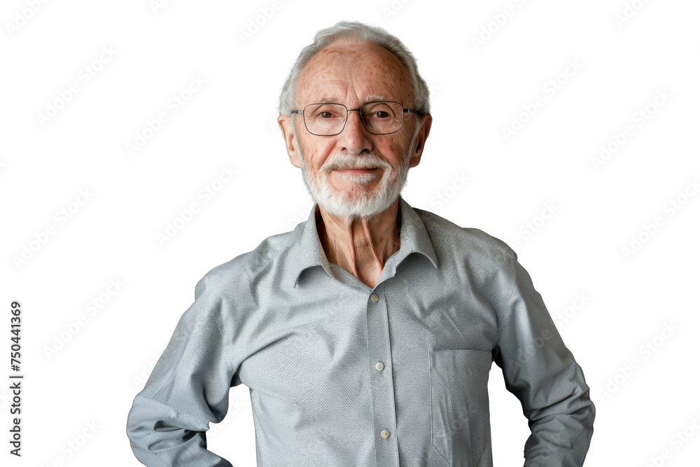 Portrait studio Smart and healthy senior business man wearing suit and t shirt that posing and smiling relaxedly isolated on transparent png background.