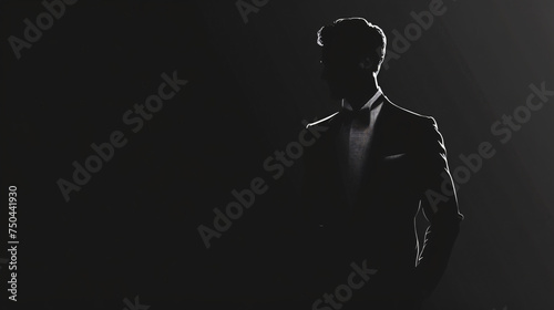 Male silhouette in formal attire against a dark background