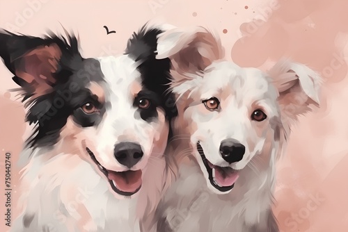 Two dogs, Australian Shepherd and Border Collie, vector illustration.