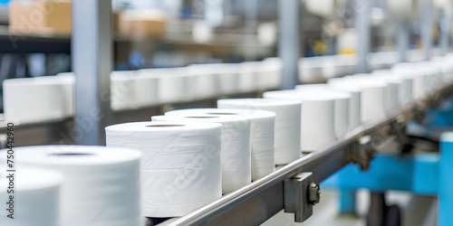 Production of toilet paper at the factory. Conveyor belt with products, new technology.