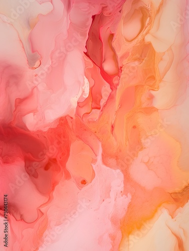 Abstract background of acrylic paint in pink, orange and yellow colors.