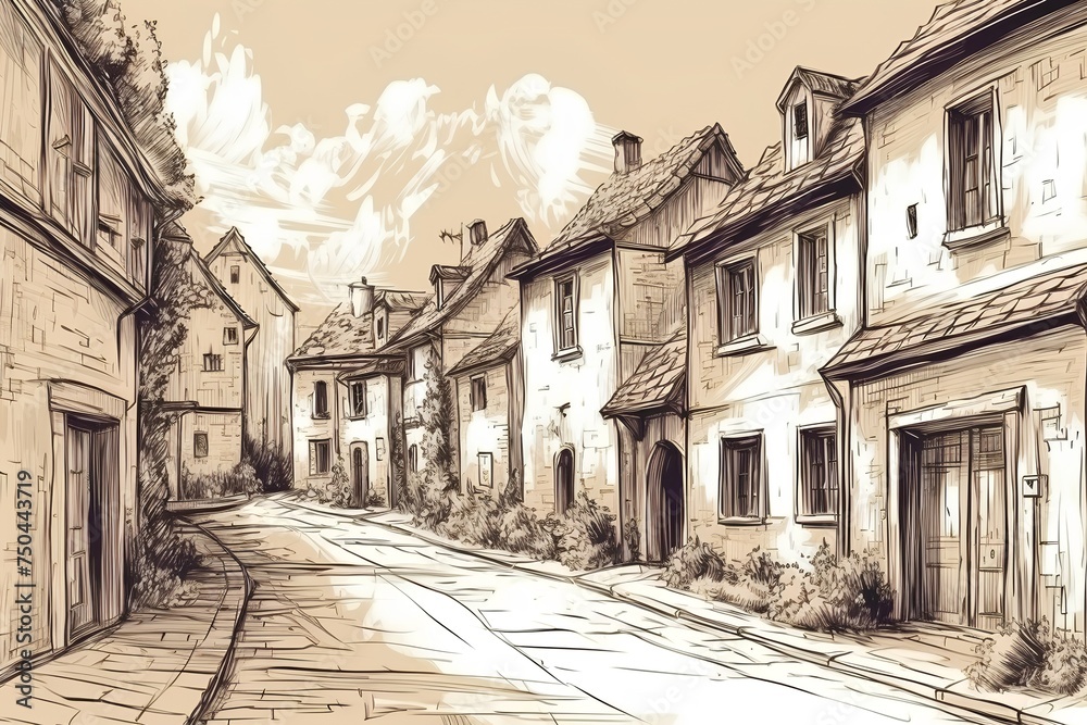 Street in the old town, sketch for your design. Vector illustration