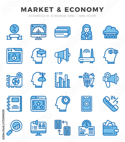 Market & Economy icons Pack. Two Color icons set. Market & Economy collection set.