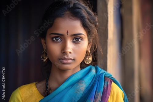  Photo of a young Dalit woman in her early 20s, her attire modest but colorful, reflecting the vibrant spirit despite the challenges faced by women in the Dalit community. Her expression is one of det © Hanna Haradzetska