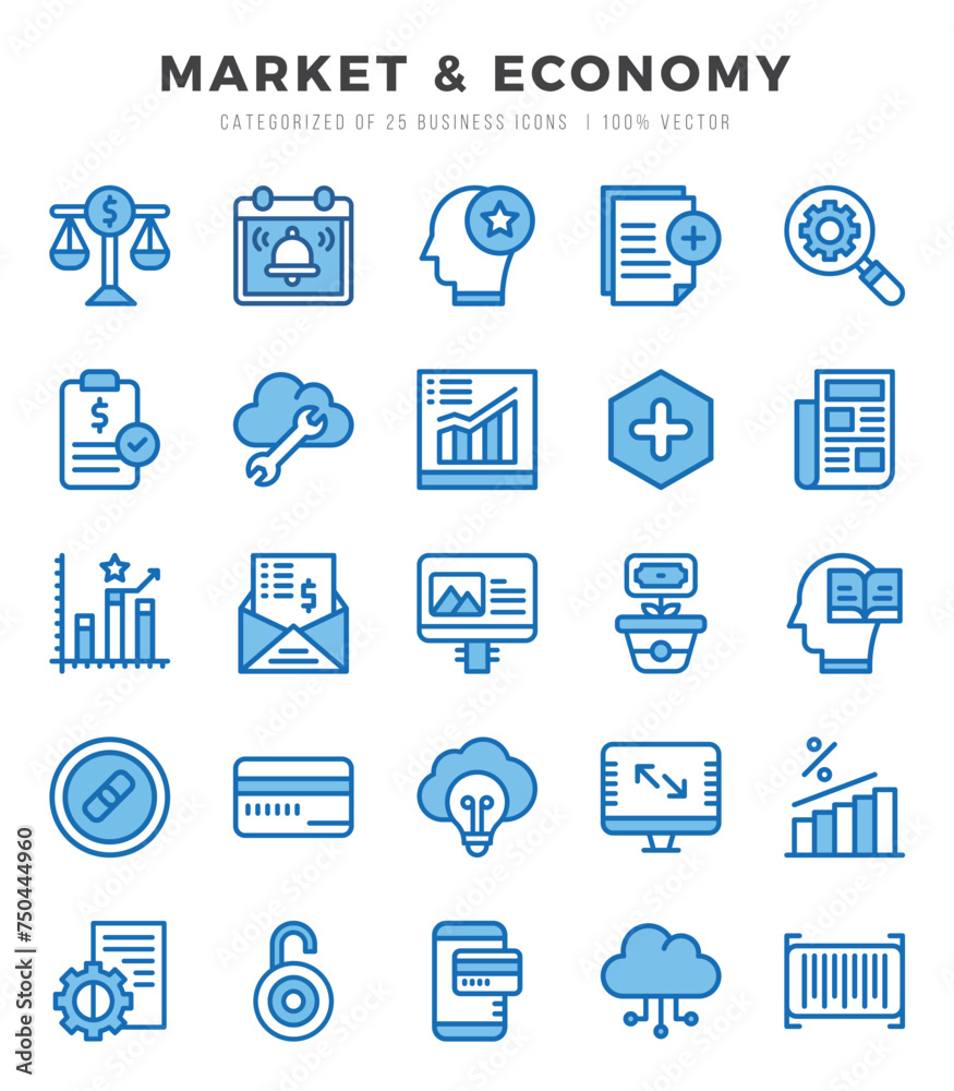 Collection of Market & Economy 25 Two Color Icons Pack.