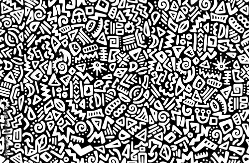 Wallpaper Mural A black and white abstract hand-drawn drawing in the style of hieroglyphs.Seamless pattern. Torontodigital.ca