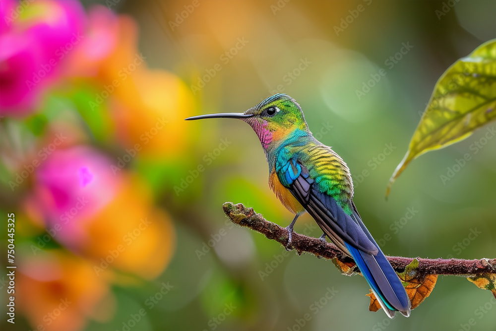 Fototapeta premium Purple-tailed Sylph, (Aglaiocercus coelestis), Violet-tailed sylph, Silfo Celeste 