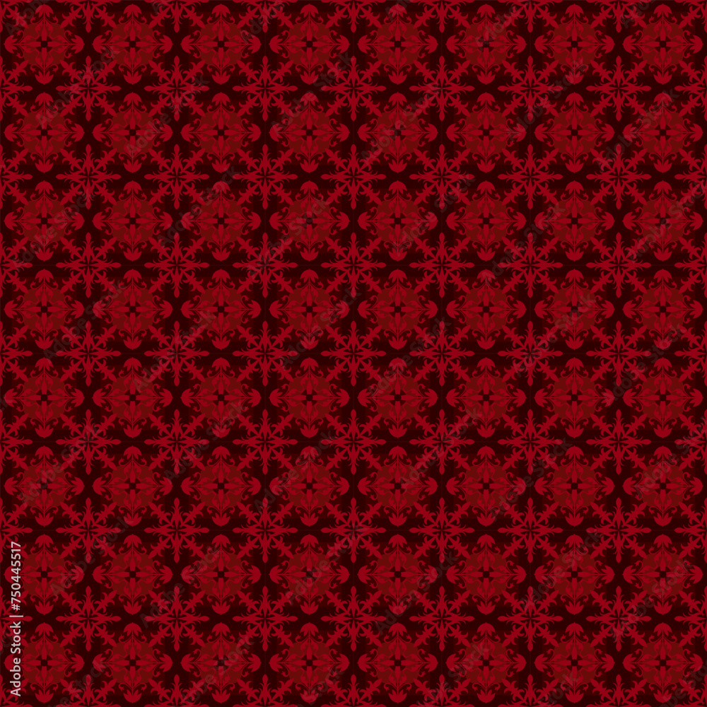 Abstract floral geometric pattern elements templates. Seamless symmetrical illusion floral shapes with red color. 