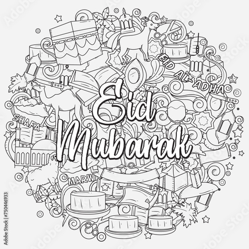 Eid Adha mubarak doodle concept vector illustration. Eid Adha mubarak themes design concept with flat style vector illustration. Suitable for greeting card  poster and banner. 
