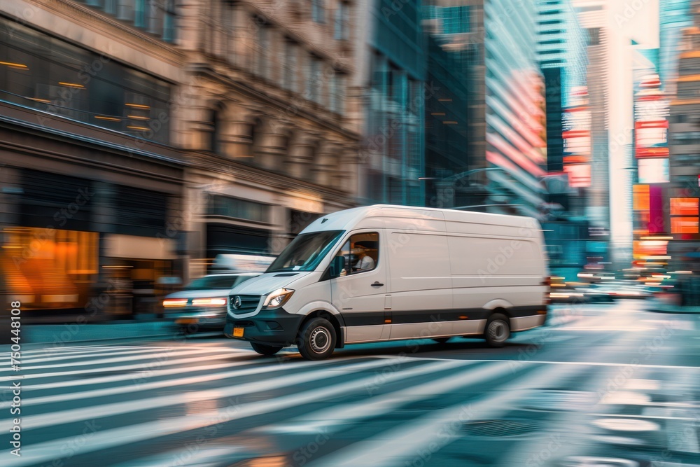 Cargo van driving in the city 