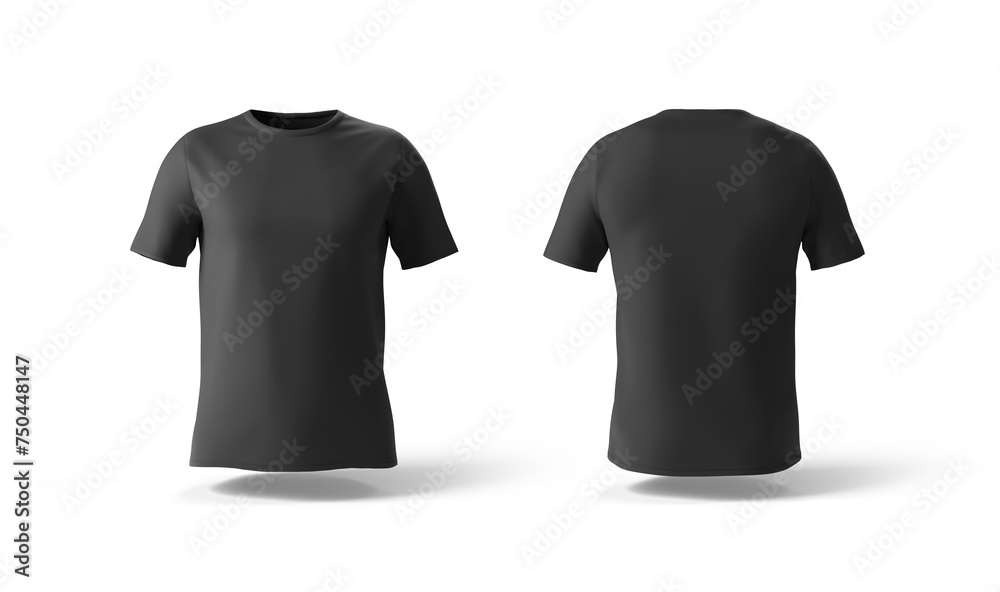 Isolated black t-shirt with shadow Mockup. Template of jersey on white .3d rendering Isolated black t-shirt with shadow Mockup. Template of jersey on white .3d rendering