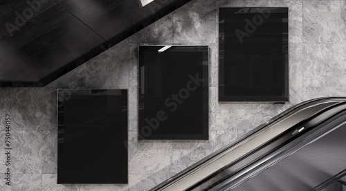 Fotografie Three vertical billboards on underground wall Mockup