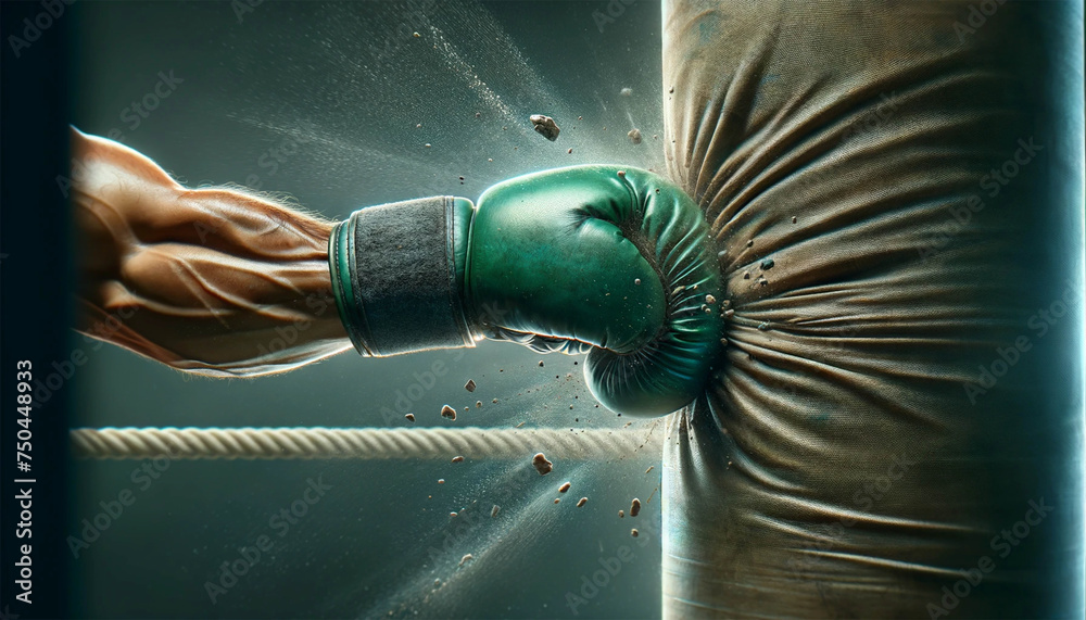 Image showing a close-up of a boxer's hand, wearing a boxing glove ...