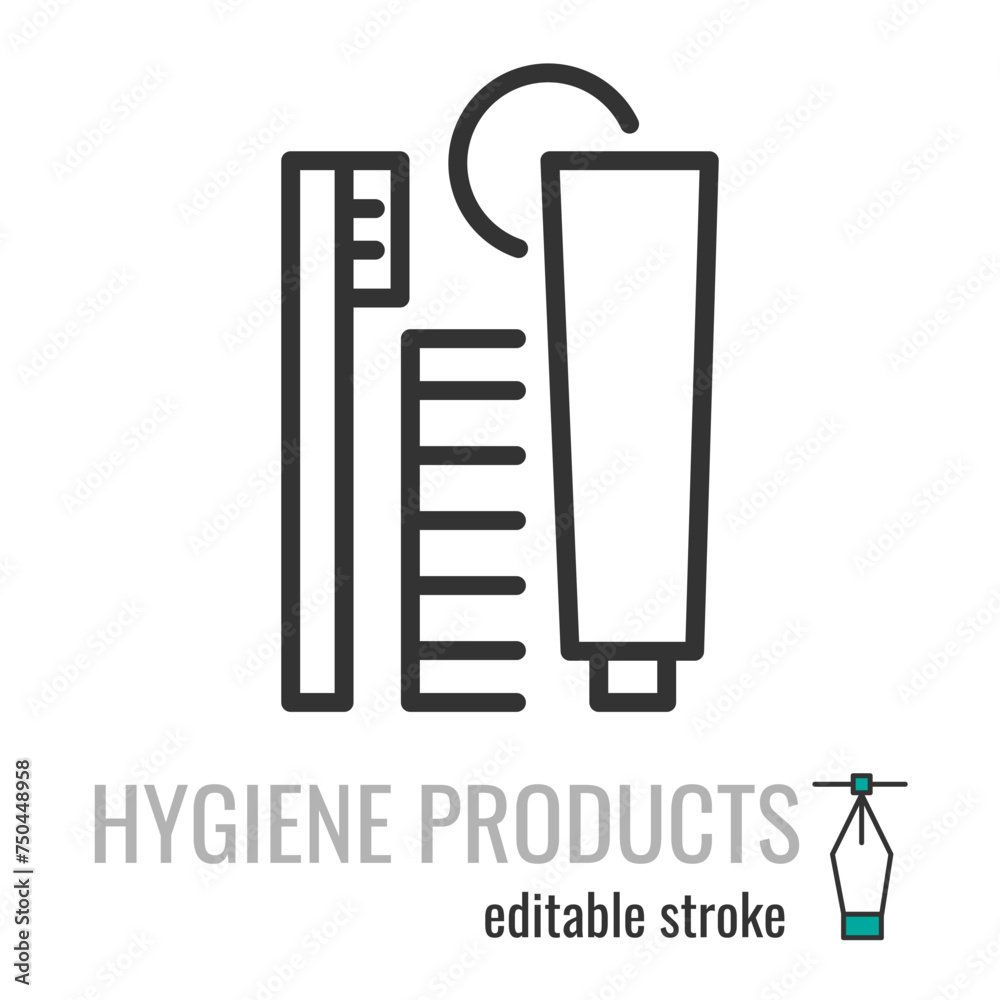 Hygiene products line icon. Personal care symbol. Hygiene Kits pictogram.Hotel Toiletries sign. Vector graphics illustration EPS 10. Editable stroke Hygiene products line icon. Personal care symbol. Hygiene Kits pictogram.Hotel Toiletries sign. Vector graphics illustration EPS 10. Editable stroke