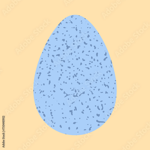 Colored blue Easter egg vector illustration. Modern textured egg shape decorated with hand painted brush dots on pastel yellow background. Happy Easter simple poster, card design. Egg hunt icon