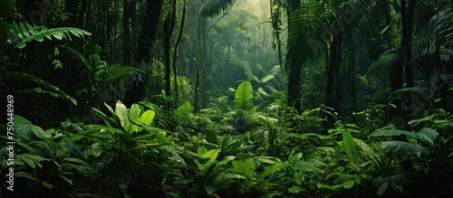 Serene Tropical Paradise  Verdant Jungle Oasis Teeming with Lush Greenery and Vibrant Plant Life