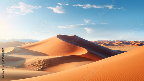 orange sand dune desert with clear blue sky