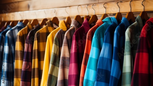 Flannel shirts in various vibrant colors photo