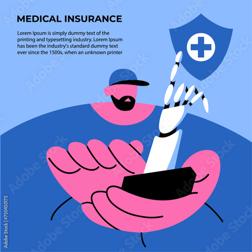 Medical insurance online. Protection concept. Healthcare on your phone. Flat vector illustration.