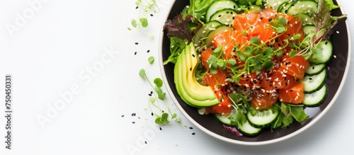 Vibrant Salmon Poke Bowl with Fresh Cucumber, Avocado, and Seaweed for Healthy Eating