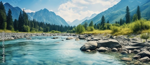 Turquoise River Flowing Through Altai Mountain Landscape Offers Serene and Refreshing Scenery