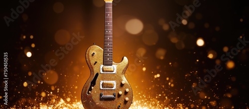 Gleaming Gold Electric Guitar Shines Against Stylish Black Background