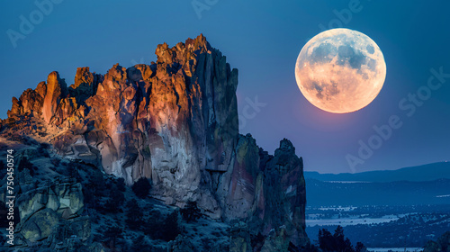 The Moon Sets as Sun Rises on Smith Rock Oregon