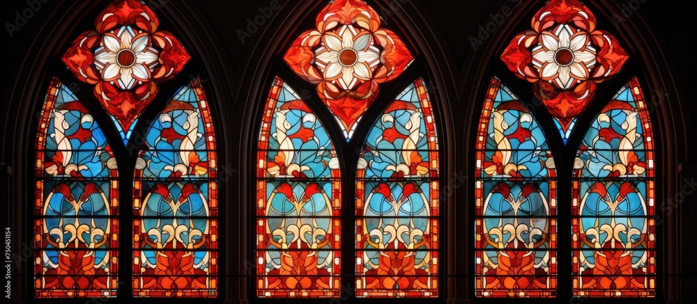 Majestic Stained Glass Window Illuminating Religious Monuments with Vibrant Colours and Intricate Patterns