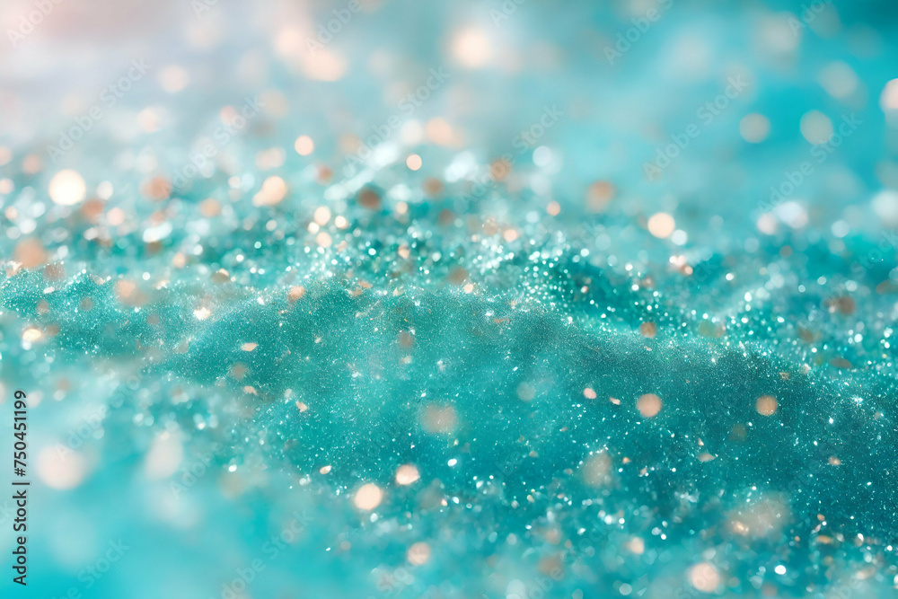 Abstract elegant, detailed mint glitter particles flow