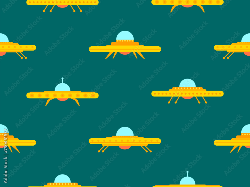 Naklejka premium Ufo seamless pattern in flat style. Background with alien spaceships and space flying saucers. Alien spaceships. Design for print, banners and advertising. Vector illustration