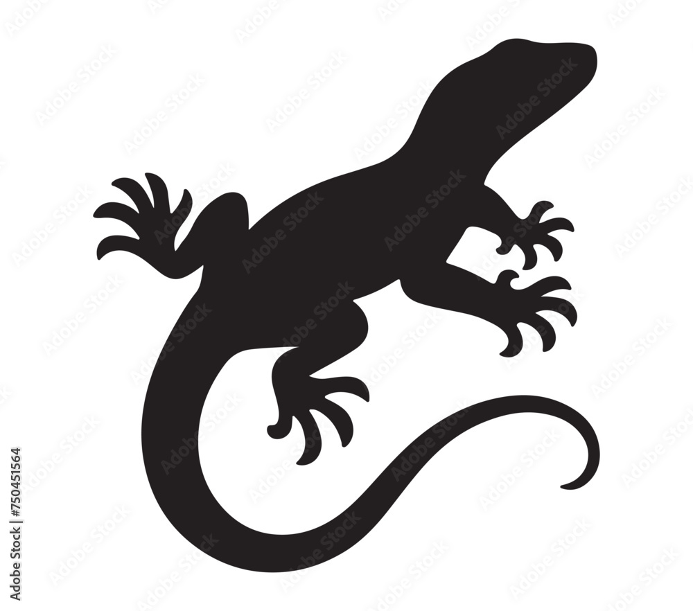 Black and White Agama Lizard Silhouette. Vector Illustration.