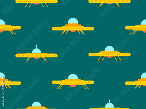 Ufo seamless pattern in flat style. Background with alien spaceships and space flying saucers. Alien spaceships. Design for print, banners and advertising. Vector illustration