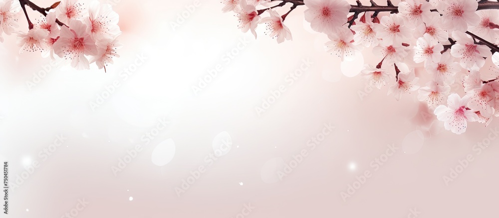 Delicate Cherry Blossom Branches Elegantly Grace a Light Background