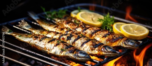 Sizzling Fish Delight: Freshly Grilled Sardines with Zesty Lemons and Aromatic Herbs