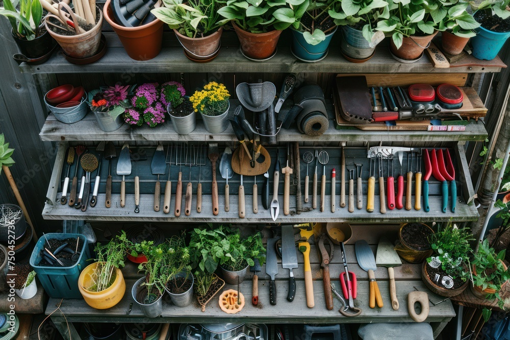 Gardening tools and plants 