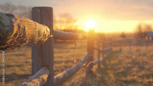 A peaceful sunset behind a rustic wooden fence. Perfect for nature-themed designs