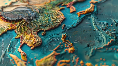 Detailed close up of a world map, perfect for educational materials