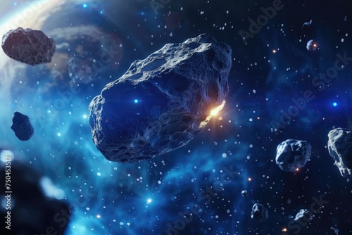 Image of rocks floating in space, suitable for science fiction and outer space themed designs