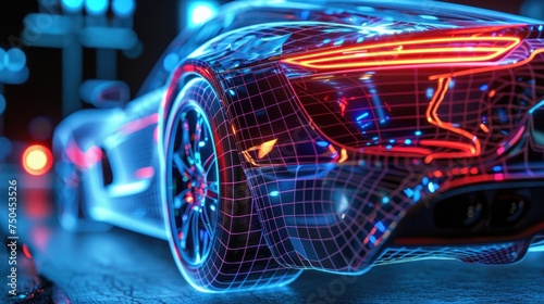 A close up view of a car with colorful neon lights. Perfect for automotive or nightlife themes © Fotograf